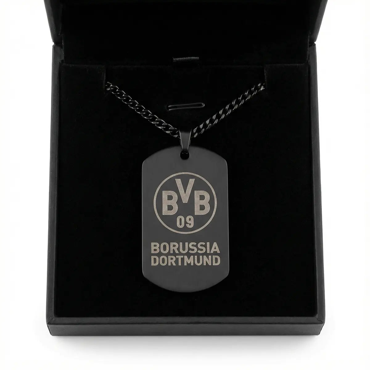 Collier plaque acier titane noir – édition football