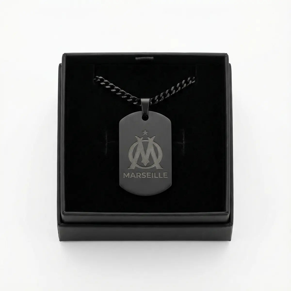 Collier plaque acier titane noir – édition football