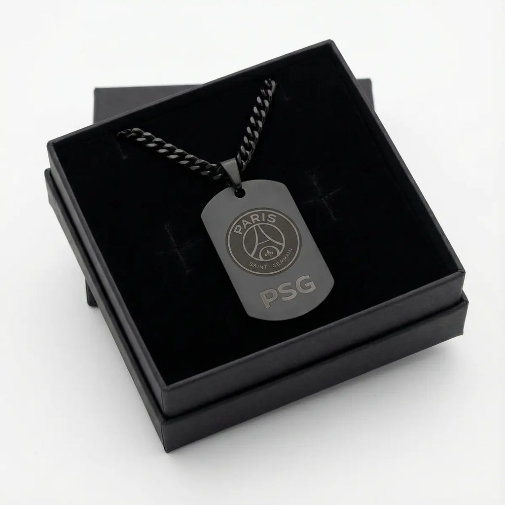Collier plaque acier titane noir – édition football